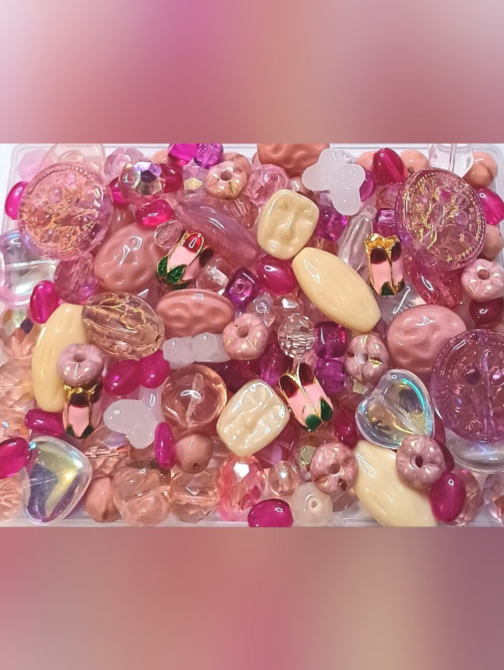 Glass beads for jewelry-making 130pcs pink
